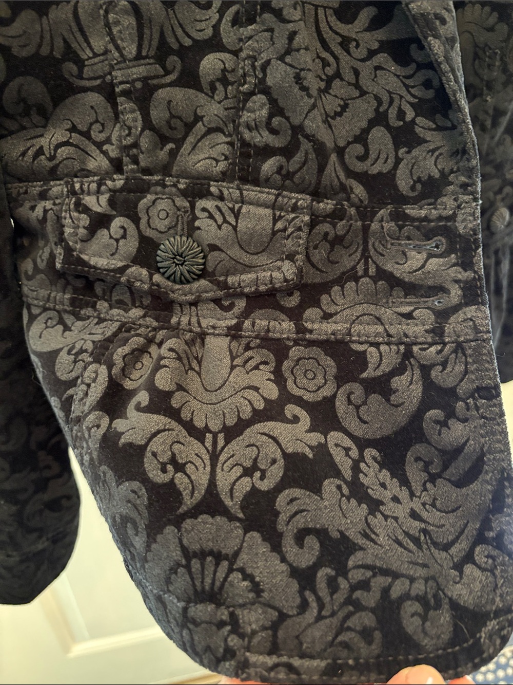 LOFT Black Patterned Velvet Blazer Jacket - Picture 4 of 11